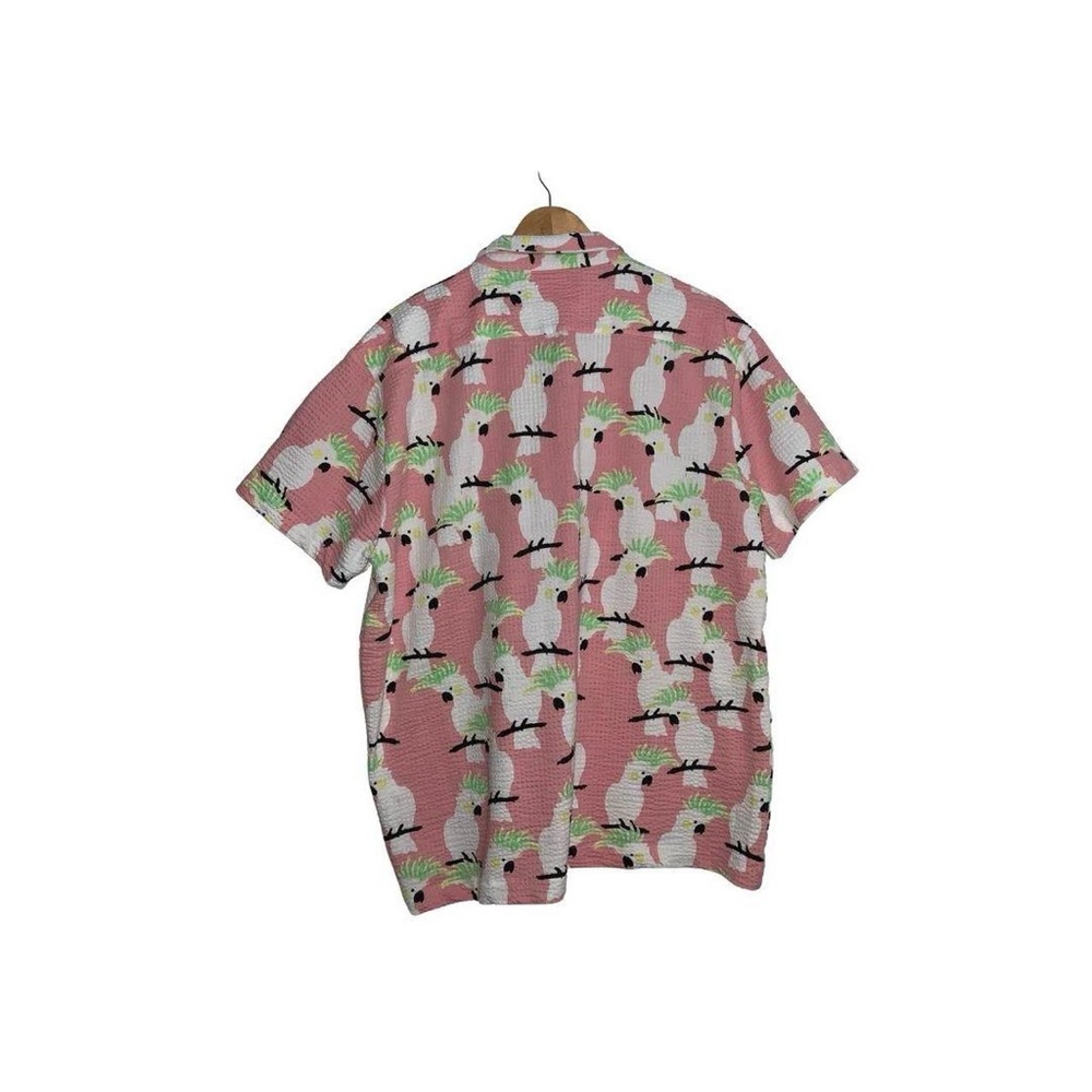 Pink Five points pink button up with white parrot pattern - Picture 3 of 4